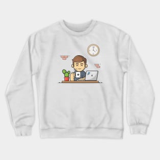 Male Operating Laptop With Coffee Cartoon Vector Icon Illustration Crewneck Sweatshirt